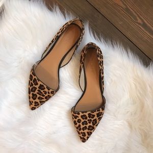 J Crew Leopard Calf-Hair D’Orsay Pointed Toe Flats